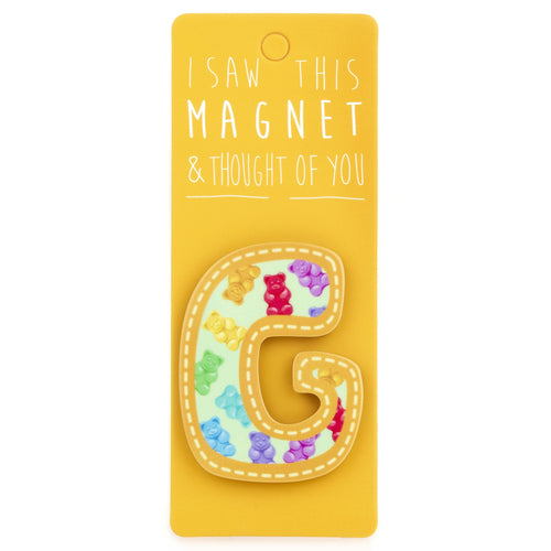 A fridge magnet saying 'G'