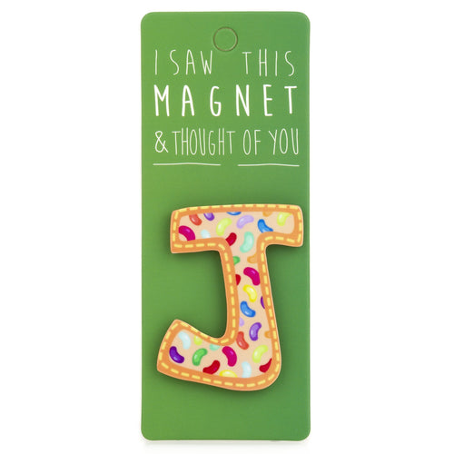 A fridge magnet saying 'J'