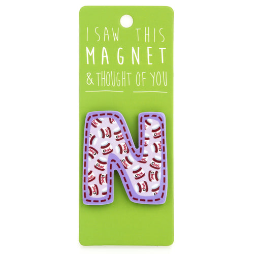 A fridge magnet saying 'N'