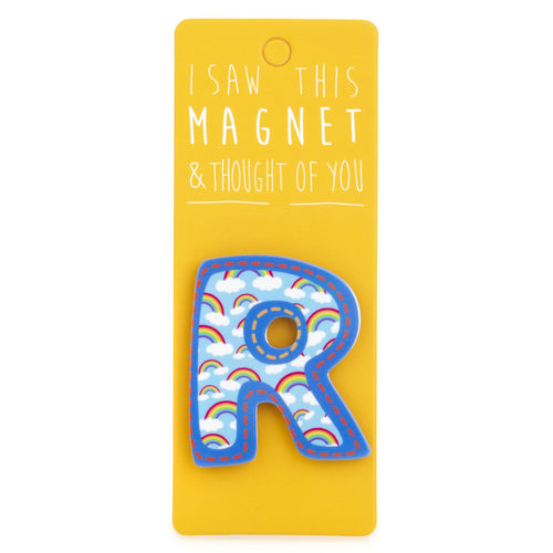 A fridge magnet saying 'R'