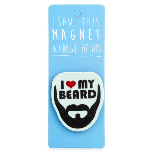 A fridge magnet saying 'I Heart My Beard'
