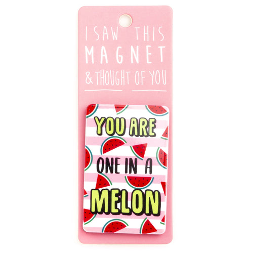 A fridge magnet saying 'One In A Melon'