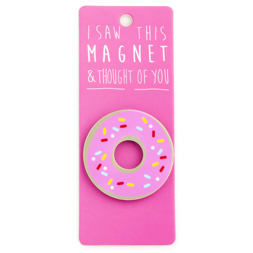 A fridge magnet saying 'Donut'