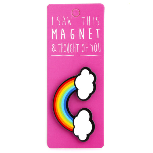 A fridge magnet saying 'Rainbow'