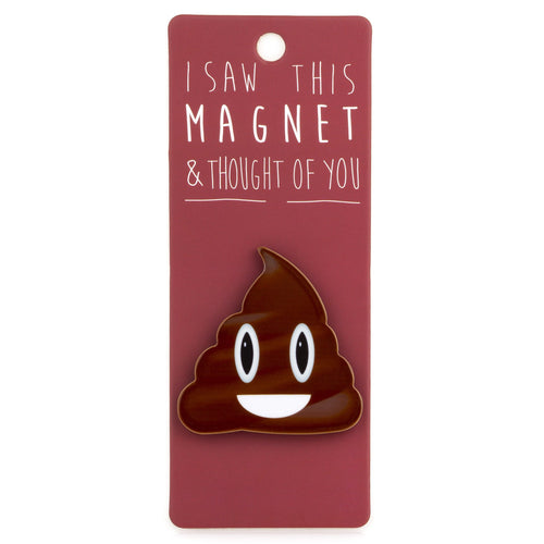 A fridge magnet saying 'Poop Emoji'