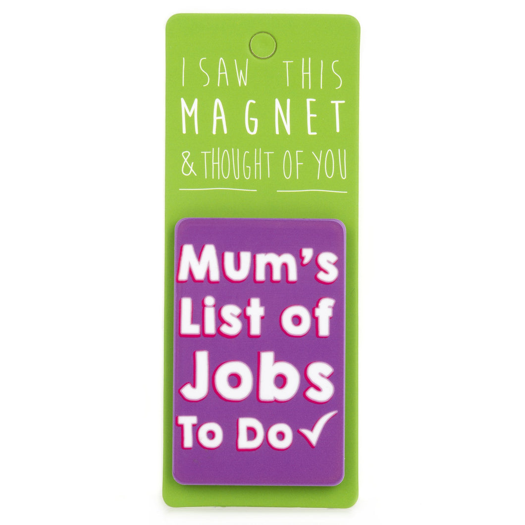 A fridge magnet saying 'Mum’s List'