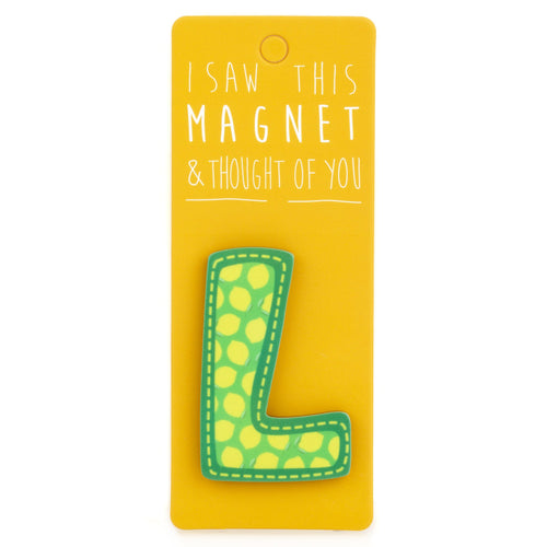 A fridge magnet saying 'L'