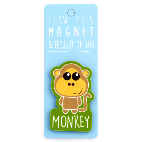 A fridge magnet saying 'Monkey'