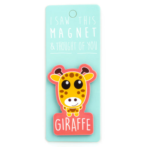 A fridge magnet saying 'Giraffe'