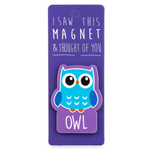 A fridge magnet saying 'Owl'