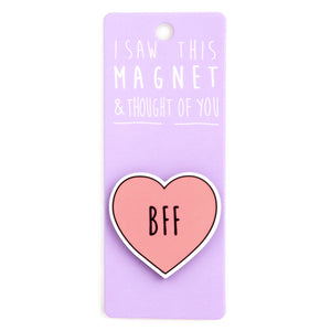 A fridge magnet saying 'BFF Heart'