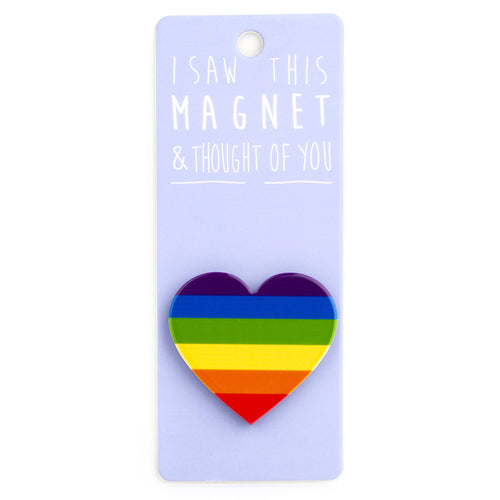 A fridge magnet saying 'Rainbow Heart'