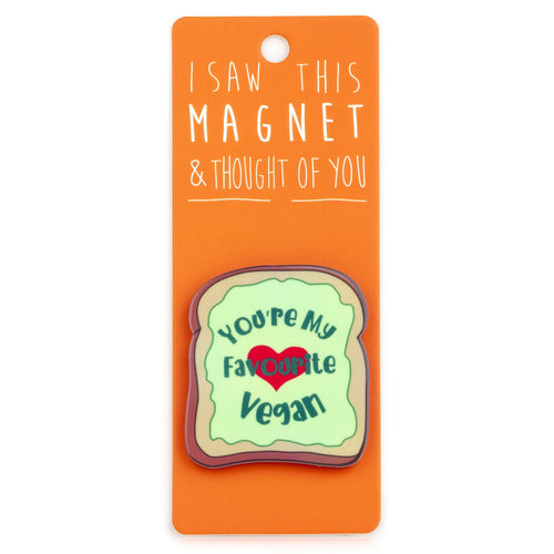 A fridge magnet saying 'Favourite Vegan'