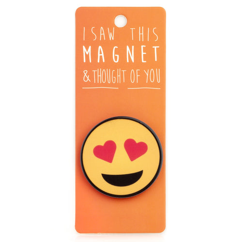 A fridge magnet saying 'Heart Eyes Emoji'