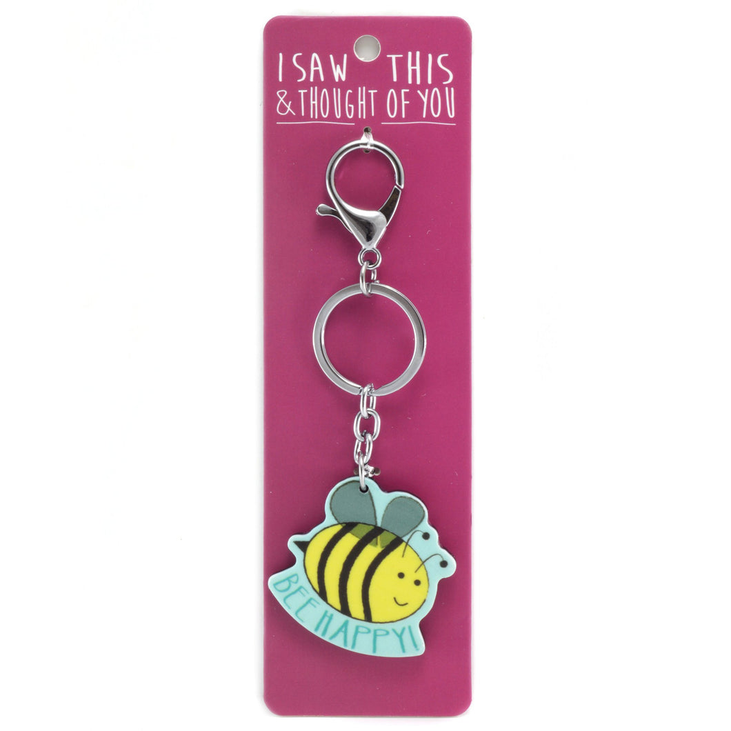 A KEYRING SAYING 'BEE HAPPY'