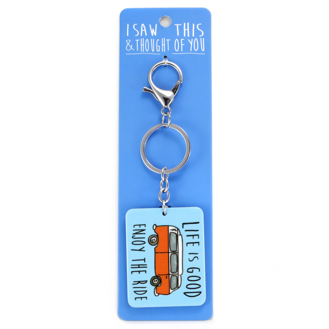 A KEYRING SAYING 'ENJOY THE RIDE'