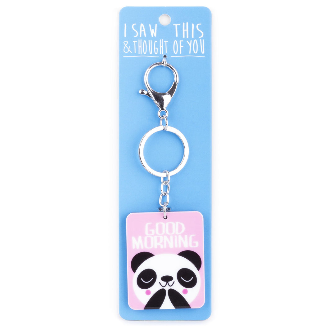 A KEYRING SAYING 'GOOD MORNING PANDA'